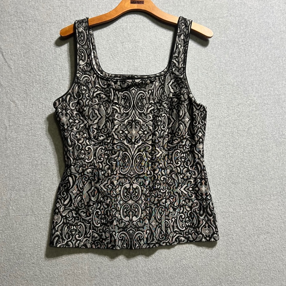 Vampy Gothic Brocade Jacquard Tapestry Top Black Silver whimsigoth  Med